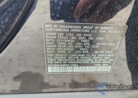 2024 Volkswagen Atlas Se из США, поврежденный, VIN 1V2JR2CA8RC517504